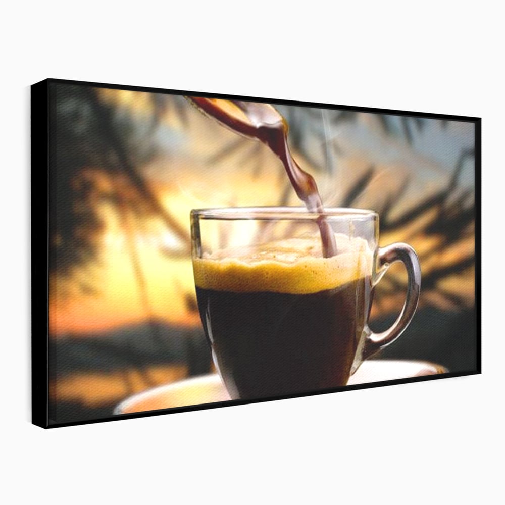 Tablou canvas cu tablou canvas cu ceasca de espresso, in rama de aluminiu negru